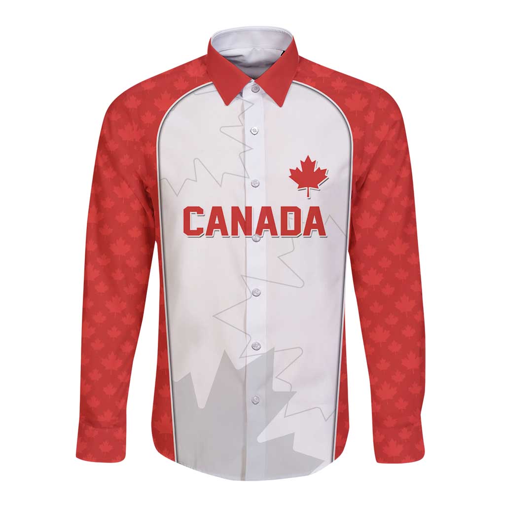 World Football 2026 Canada Custom Long Sleeve Button Shirt Maple Leaf Seamless Pattern - Wonder Print Shop