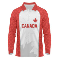 World Football 2026 Canada Custom Long Sleeve Polo Shirt Maple Leaf Seamless Pattern - Wonder Print Shop