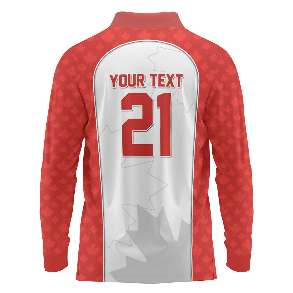 World Football 2026 Canada Custom Long Sleeve Polo Shirt Maple Leaf Seamless Pattern - Wonder Print Shop