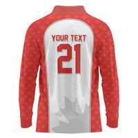 World Football 2026 Canada Custom Long Sleeve Polo Shirt Maple Leaf Seamless Pattern - Wonder Print Shop