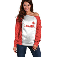 World Football 2026 Canada Custom Off Shoulder Sweater Maple Leaf Seamless Pattern - Wonder Print Shop