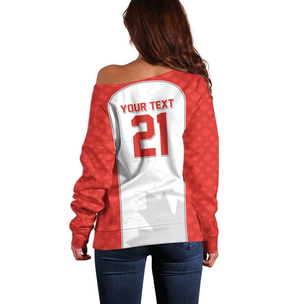 World Football 2026 Canada Custom Off Shoulder Sweater Maple Leaf Seamless Pattern - Wonder Print Shop