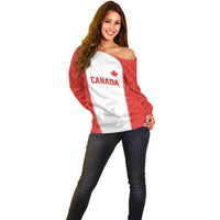 World Football 2026 Canada Custom Off Shoulder Sweater Maple Leaf Seamless Pattern - Wonder Print Shop