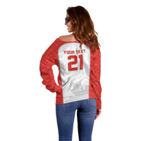 World Football 2026 Canada Custom Off Shoulder Sweater Maple Leaf Seamless Pattern - Wonder Print Shop