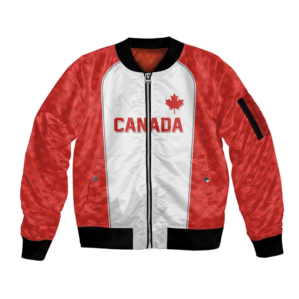 World Football 2026 Canada Custom Sleeve Zip Bomber Jacket Maple Leaf Seamless Pattern - Wonder Print Shop