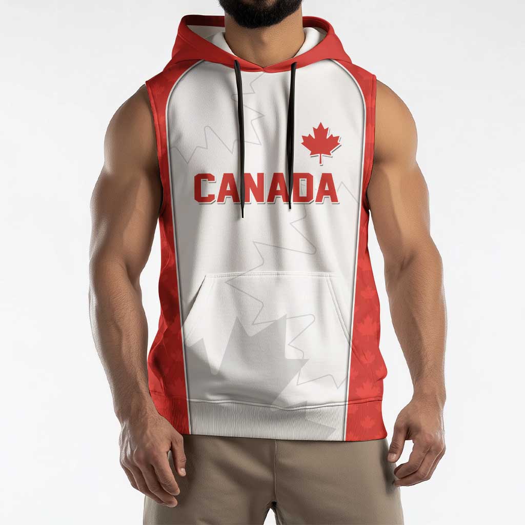 World Football 2026 Canada Custom Sleeveless Hoodie Maple Leaf Seamless Pattern - Wonder Print Shop