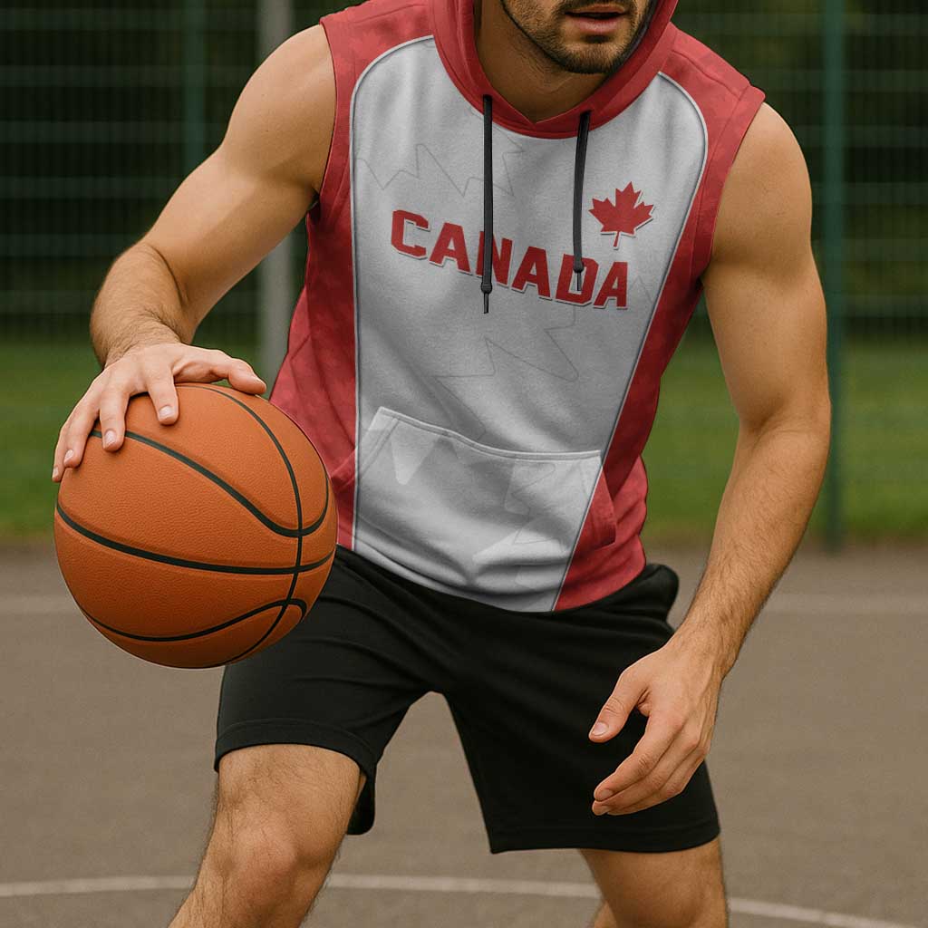 World Football 2026 Canada Custom Sleeveless Hoodie Maple Leaf Seamless Pattern - Wonder Print Shop