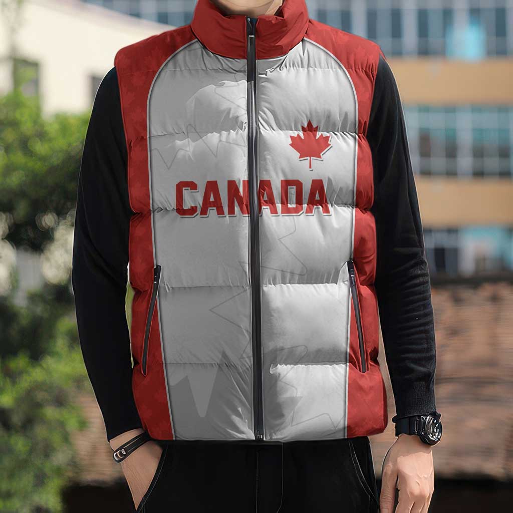 World Football 2026 Canada Custom Sleeveless Puffer Jacket Maple Leaf Seamless Pattern - Wonder Print Shop