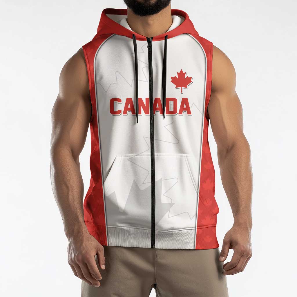 World Football 2026 Canada Custom Sleeveless Zip Hoodie Maple Leaf Seamless Pattern - Wonder Print Shop