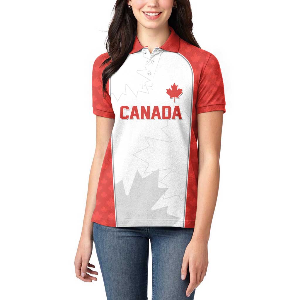 World Football 2026 Canada Custom Women Polo Shirt Maple Leaf Seamless Pattern - Wonder Print Shop
