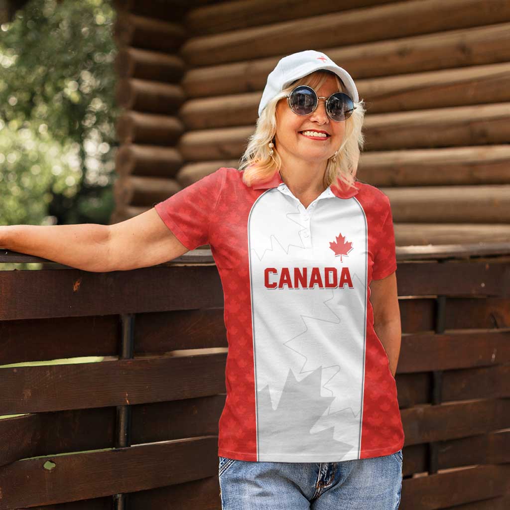 World Football 2026 Canada Custom Women Polo Shirt Maple Leaf Seamless Pattern - Wonder Print Shop