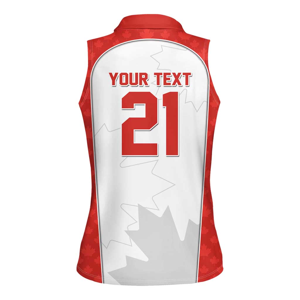 World Football 2026 Canada Custom Women Sleeveless Polo Shirt Maple Leaf Seamless Pattern - Wonder Print Shop