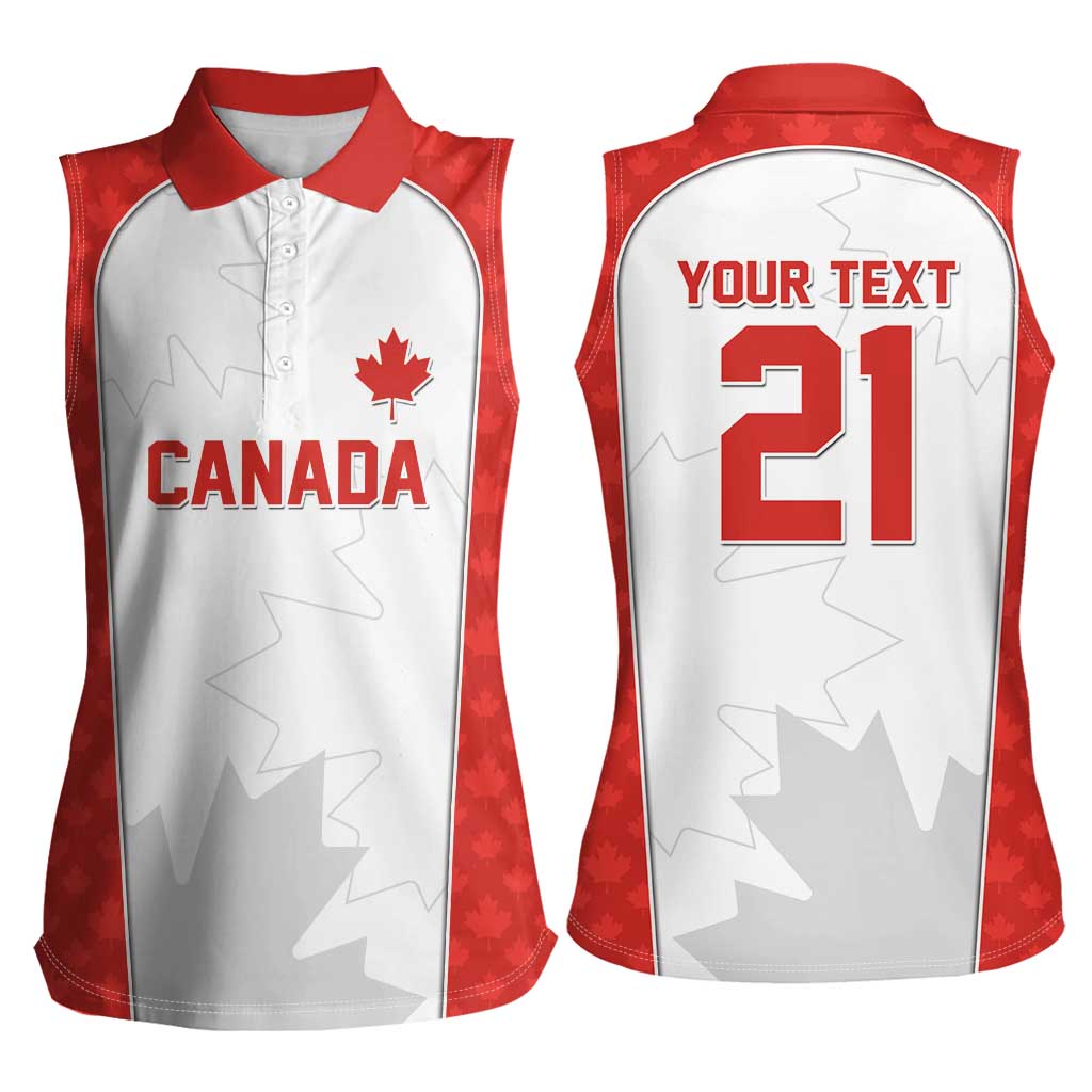 World Football 2026 Canada Custom Women Sleeveless Polo Shirt Maple Leaf Seamless Pattern - Wonder Print Shop