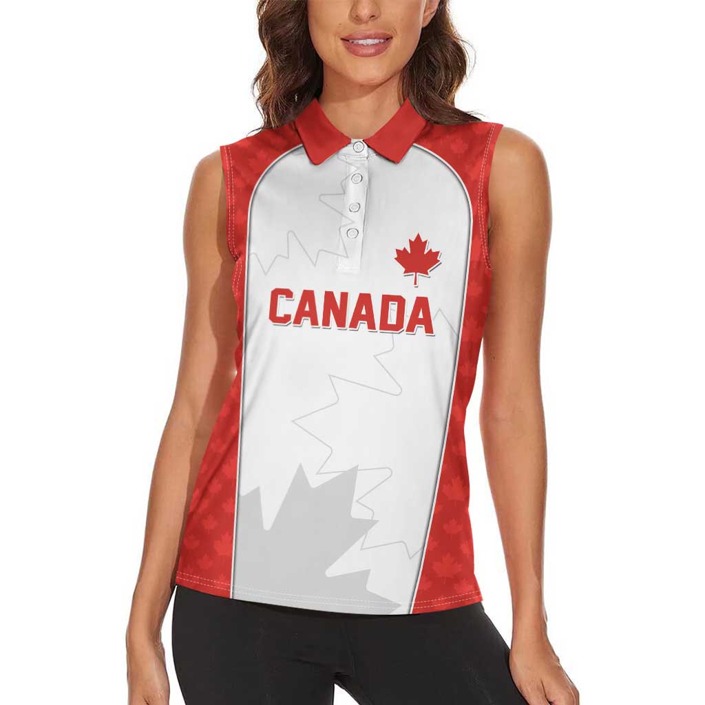 World Football 2026 Canada Custom Women Sleeveless Polo Shirt Maple Leaf Seamless Pattern - Wonder Print Shop