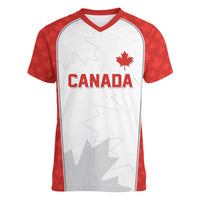 World Football 2026 Canada Custom Women V-Neck T-Shirt Maple Leaf Seamless Pattern - Wonder Print Shop