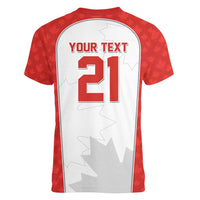 World Football 2026 Canada Custom Women V-Neck T-Shirt Maple Leaf Seamless Pattern - Wonder Print Shop