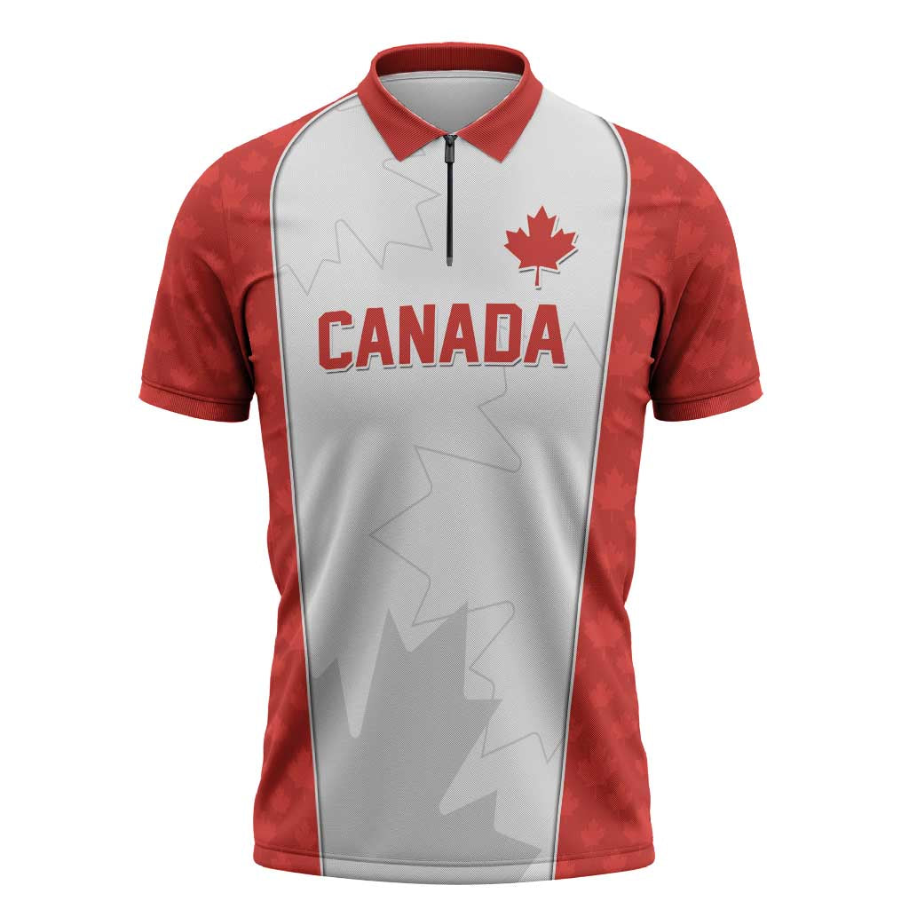 World Football 2026 Canada Custom Zipper Polo Shirt Maple Leaf Seamless Pattern - Wonder Print Shop