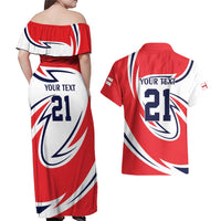 England Lion Mascot Cricket Custom Couples Matching Off Shoulder Maxi Dress and Hawaiian Shirt Unique Pattern