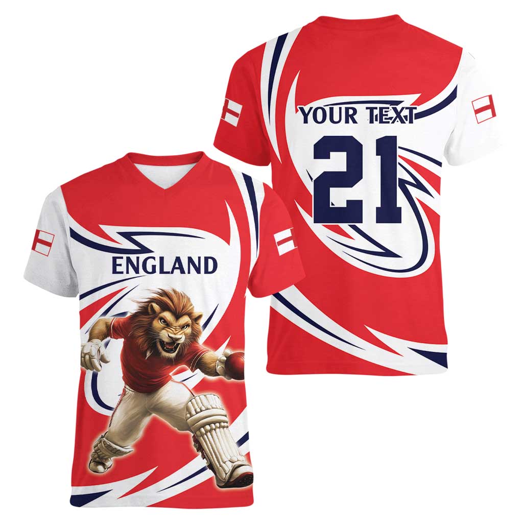 England Lion Mascot Cricket Custom Women V-Neck T-Shirt Unique Pattern