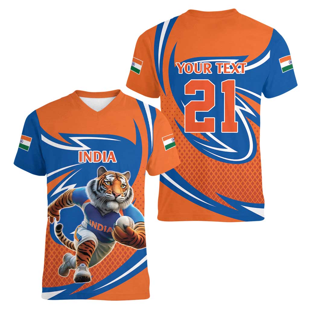 Indian Bengal Tiger Cricket Custom Women V-Neck T-Shirt Unique Pattern