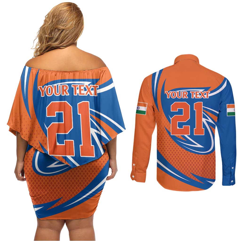 Indian Nilgiri Langur Cricket Custom Couples Matching Off Shoulder Short Dress and Long Sleeve Button Shirt Unique Pattern