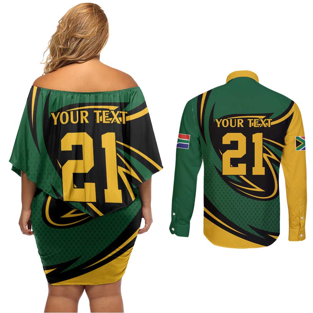 South African Secretary Bird Cricket Custom Couples Matching Off Shoulder Short Dress and Long Sleeve Button Shirt Unique Pattern