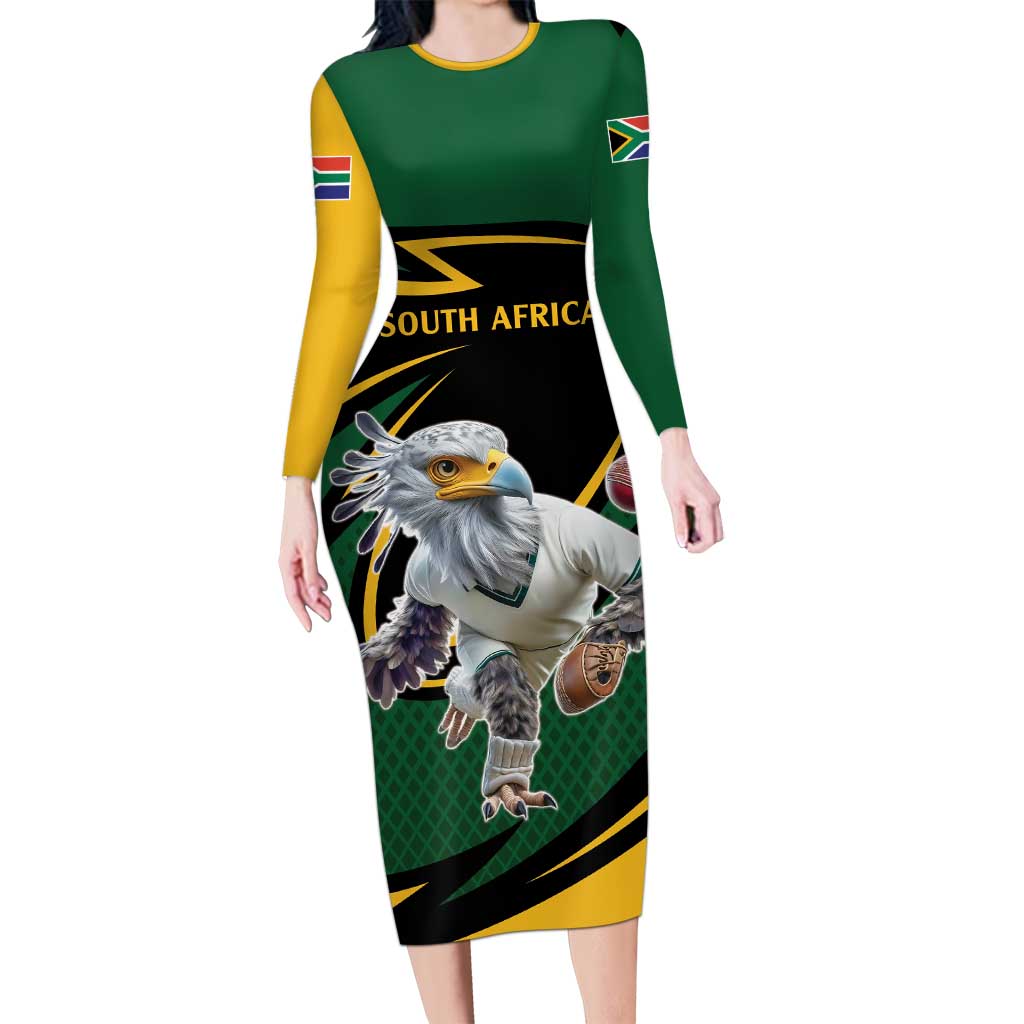 South African Secretary Bird Cricket Custom Family Matching Long Sleeve Bodycon Dress and Hawaiian Shirt Unique Pattern
