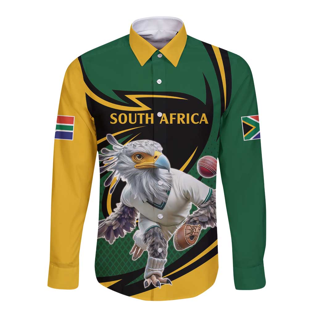 South African Secretary Bird Cricket Custom Long Sleeve Button Shirt Unique Pattern