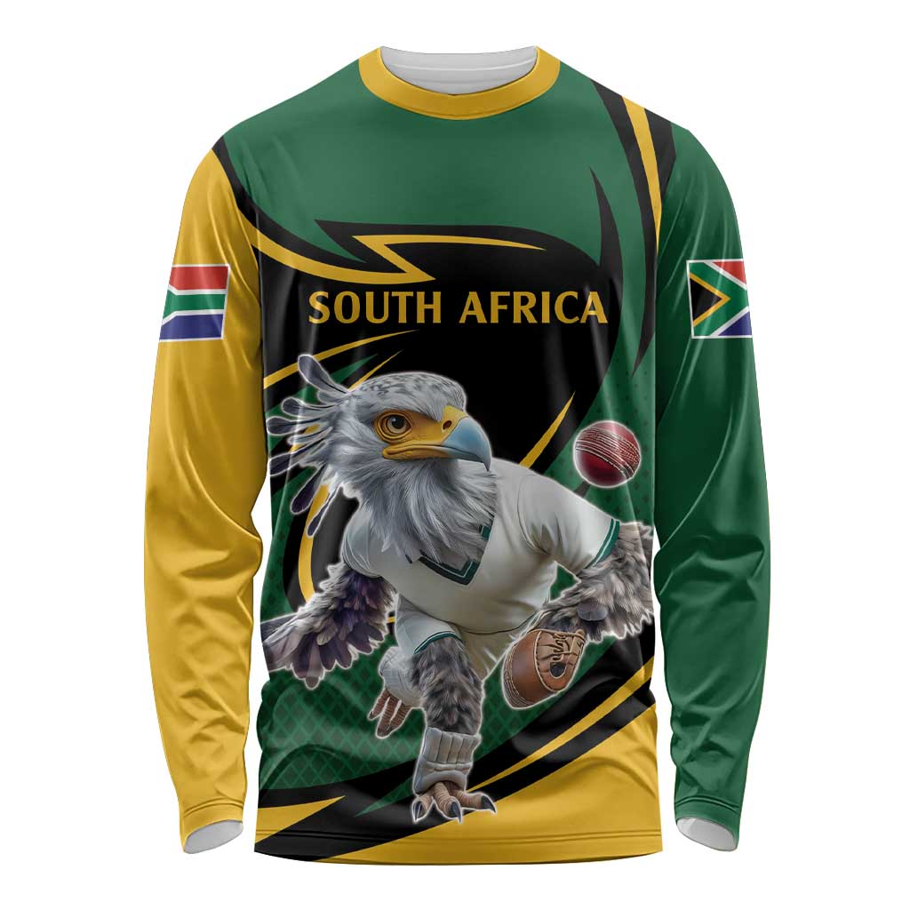 South African Secretary Bird Cricket Custom Long Sleeve Shirt Unique Pattern