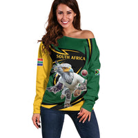South African Secretary Bird Cricket Custom Off Shoulder Sweater Unique Pattern