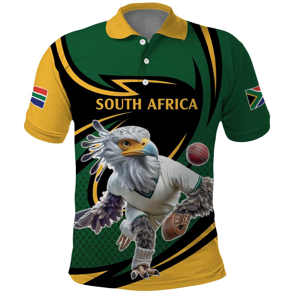 South African Secretary Bird Cricket Custom Polo Shirt Unique Pattern