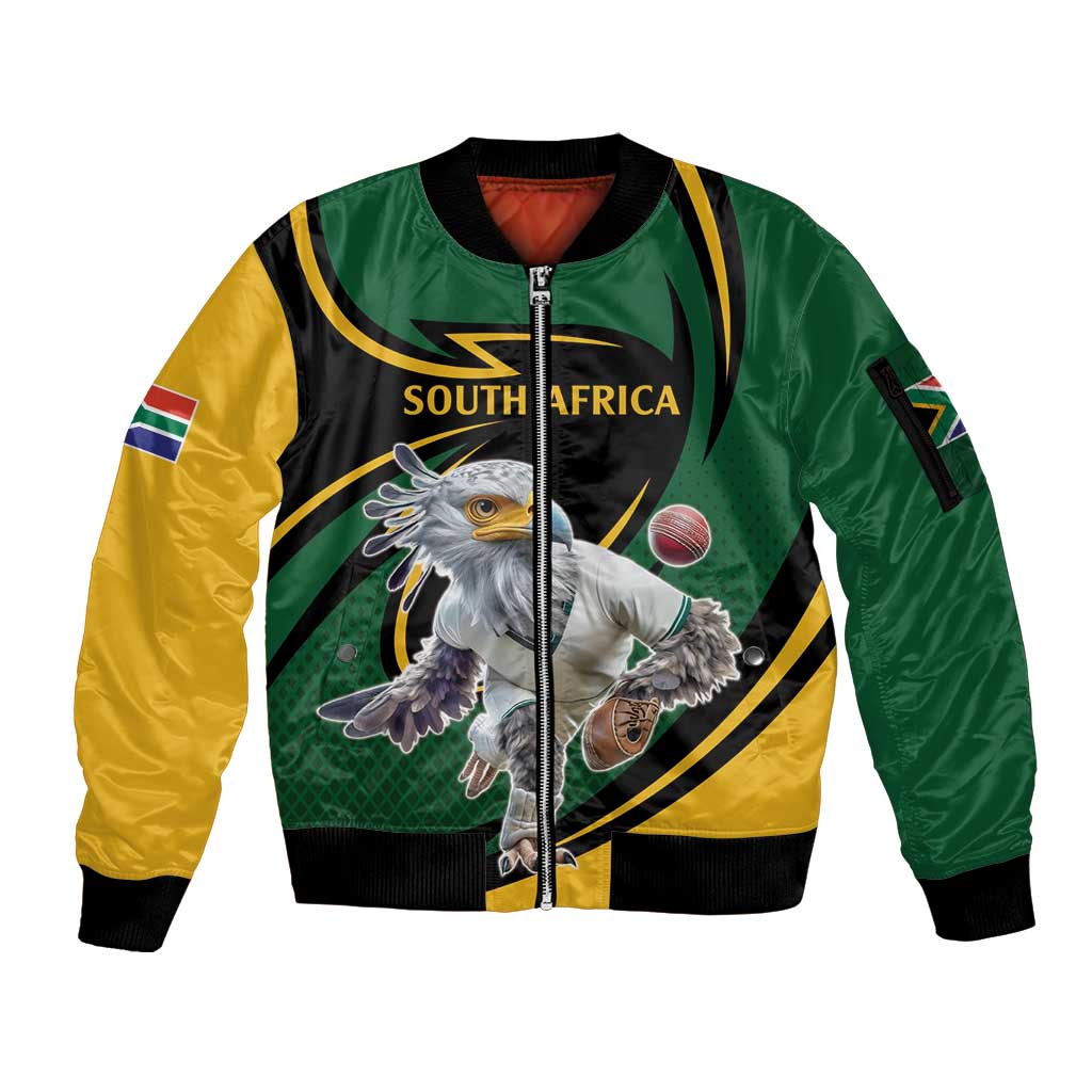 South African Secretary Bird Cricket Custom Sleeve Zip Bomber Jacket Unique Pattern