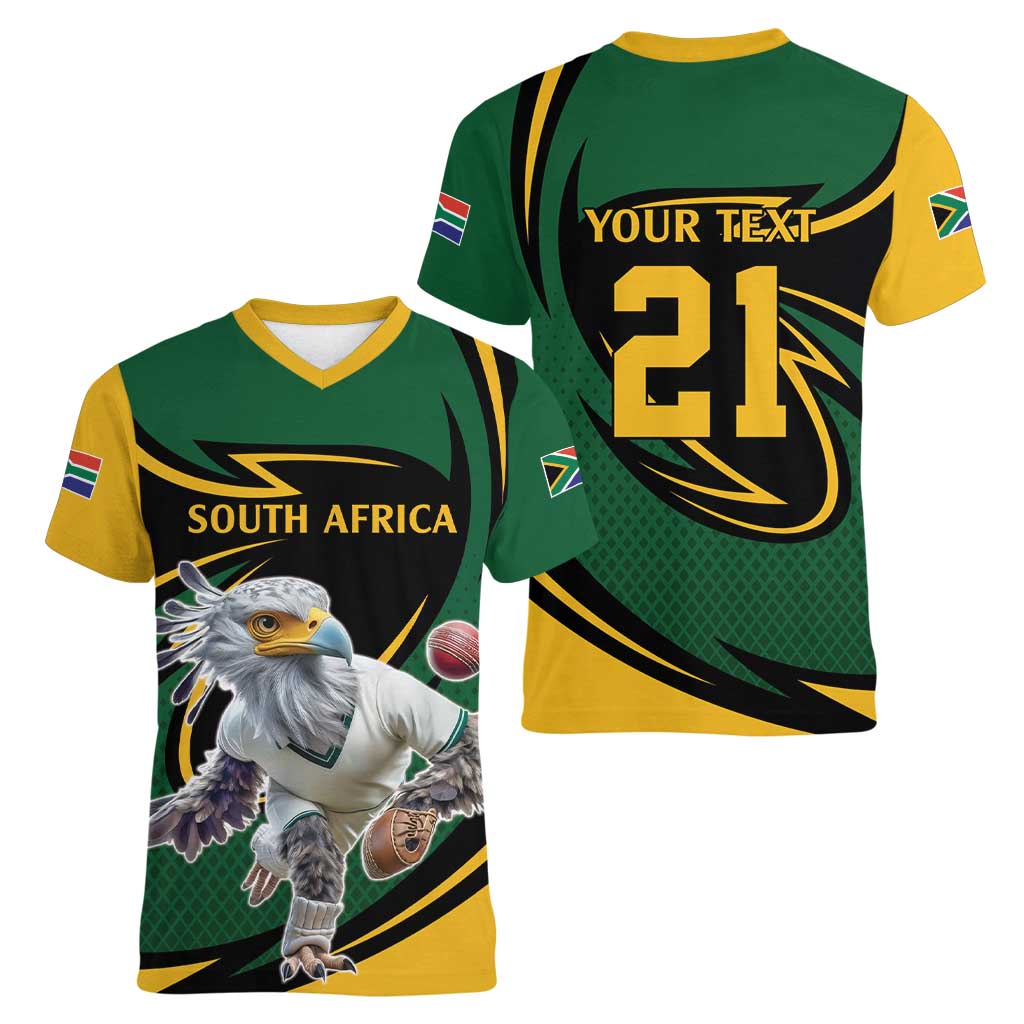 South African Secretary Bird Cricket Custom Women V-Neck T-Shirt Unique Pattern