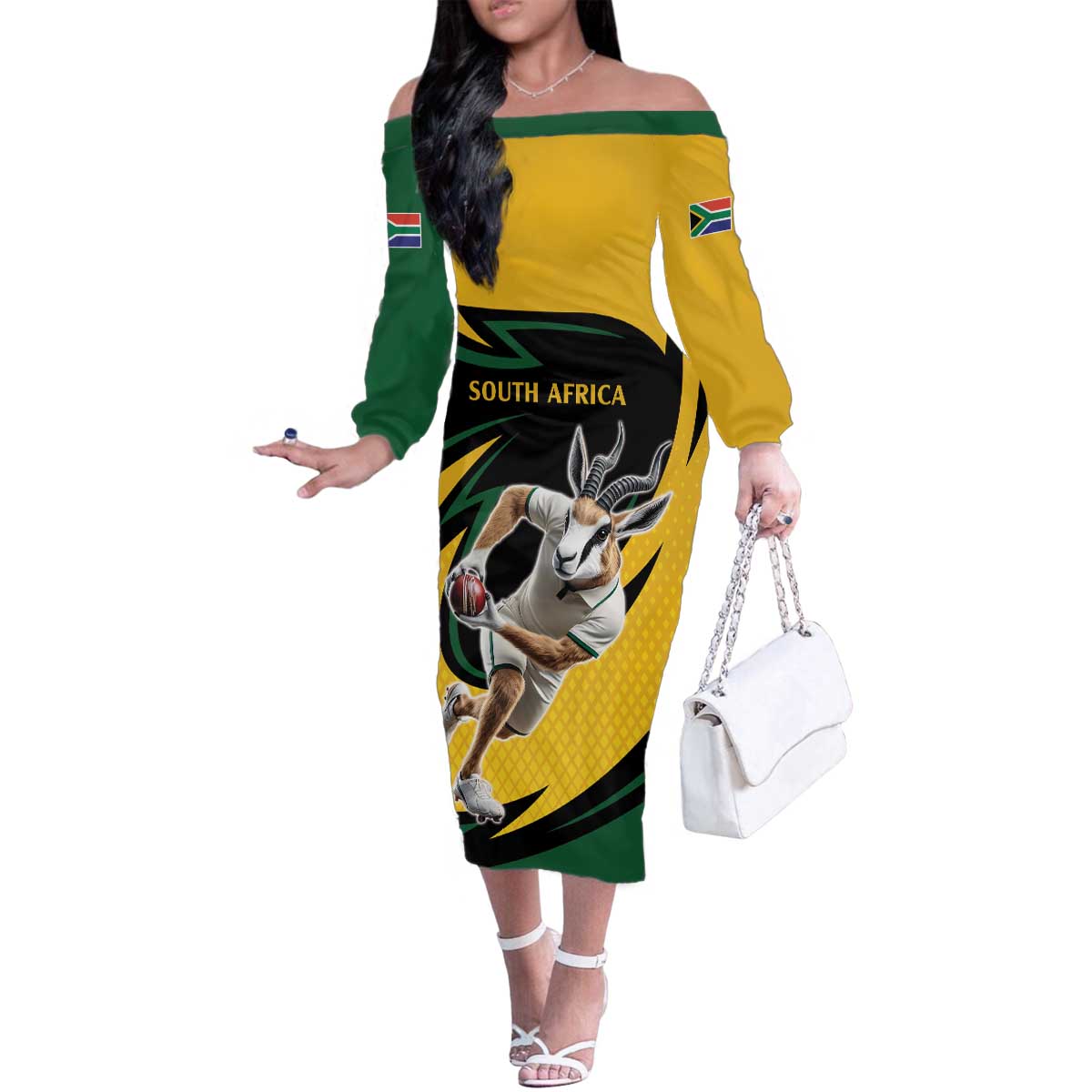 South African Springbok Cricket Custom Family Matching Off The Shoulder Long Sleeve Dress and Hawaiian Shirt Unique Pattern