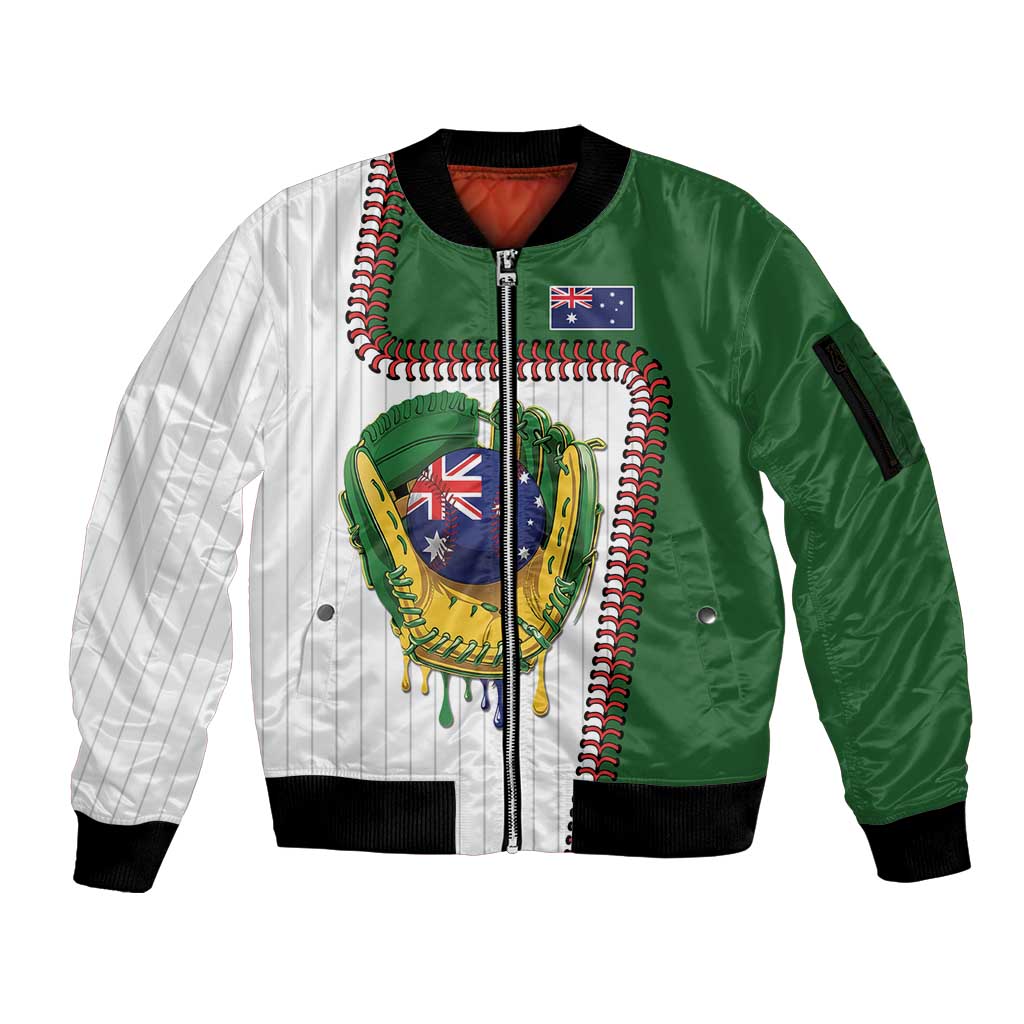 Custom Dripping Baseball Australia Sleeve Zip Bomber Jacket