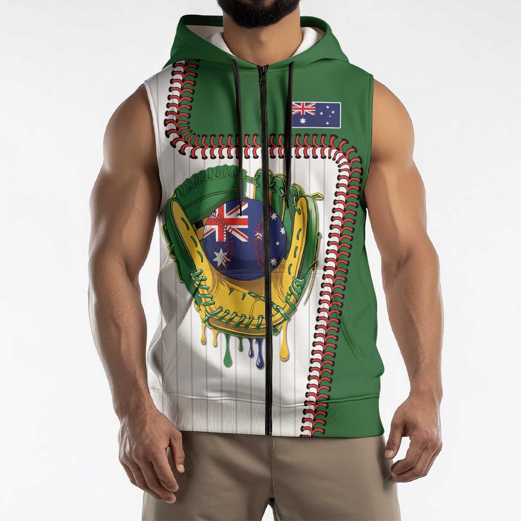 Custom Dripping Baseball Australia Sleeveless Zip Hoodie