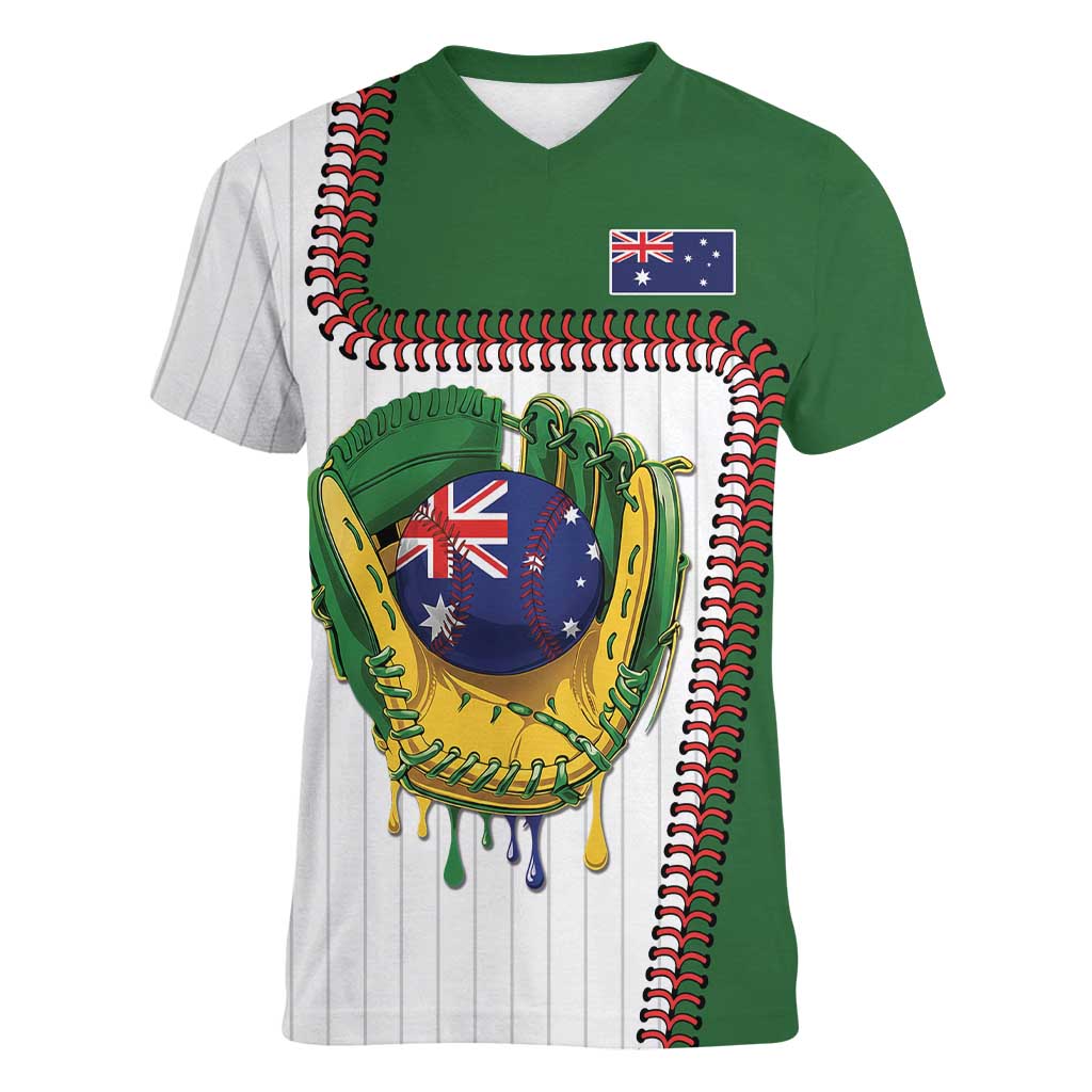 Custom Dripping Baseball Australia Women V-Neck T-Shirt