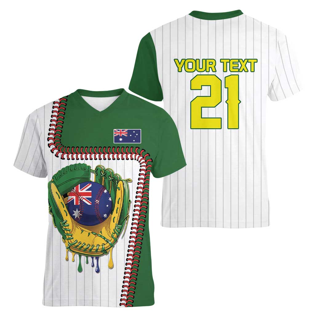 Custom Dripping Baseball Australia Women V-Neck T-Shirt