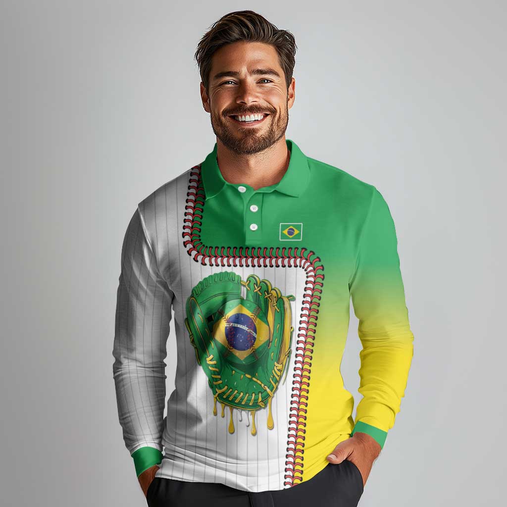 Custom Dripping Baseball Brazil Long Sleeve Polo Shirt