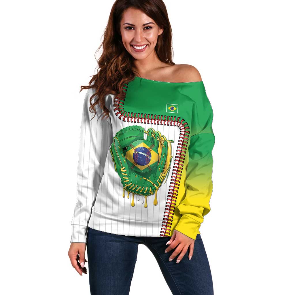 Custom Dripping Baseball Brazil Off Shoulder Sweater