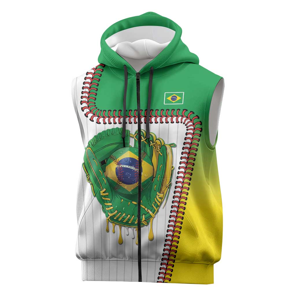 Custom Dripping Baseball Brazil Sleeveless Zip Hoodie