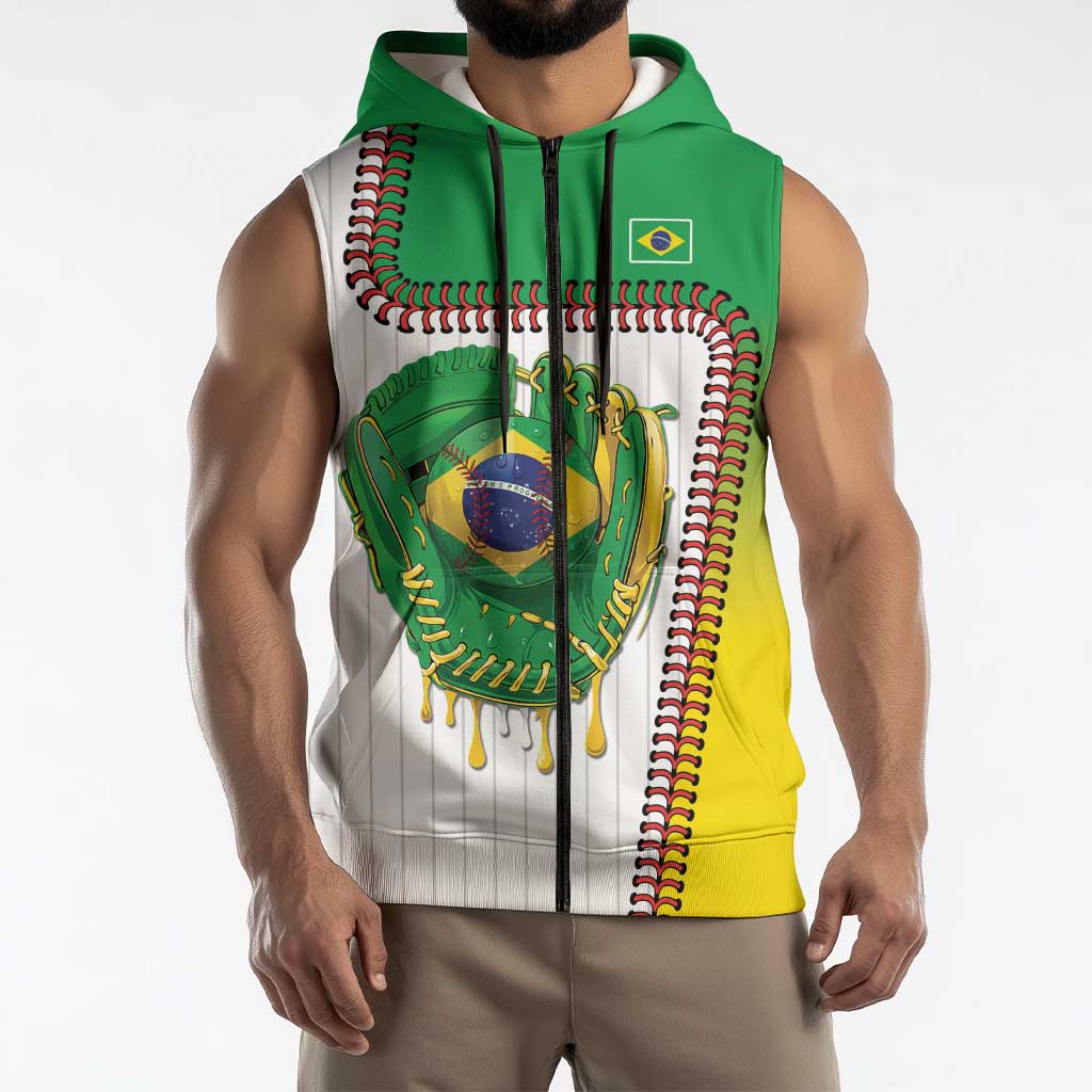 Custom Dripping Baseball Brazil Sleeveless Zip Hoodie