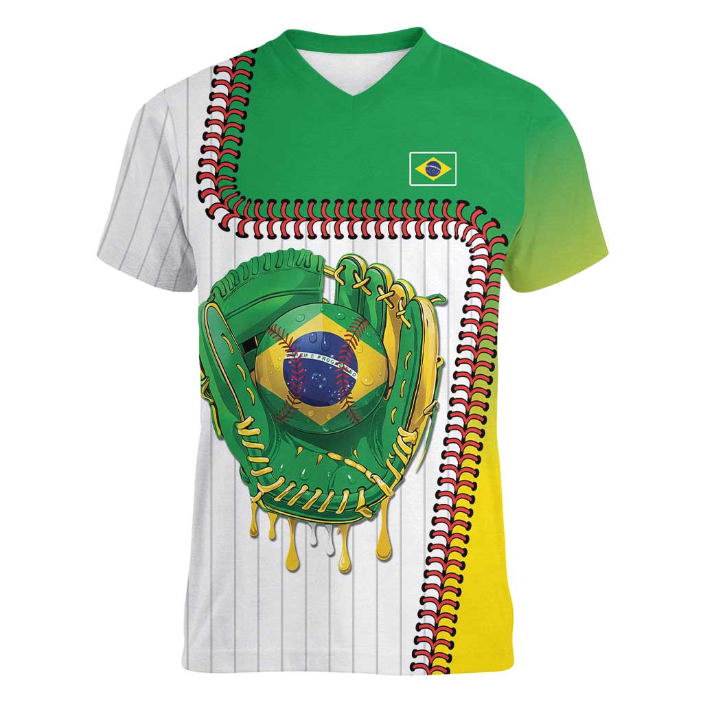 Custom Dripping Baseball Brazil Women V-Neck T-Shirt