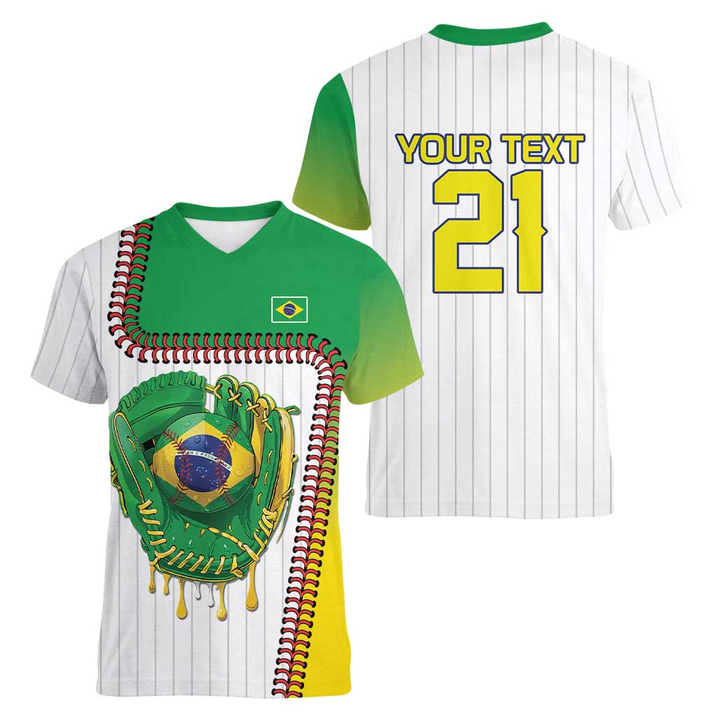 Custom Dripping Baseball Brazil Women V-Neck T-Shirt