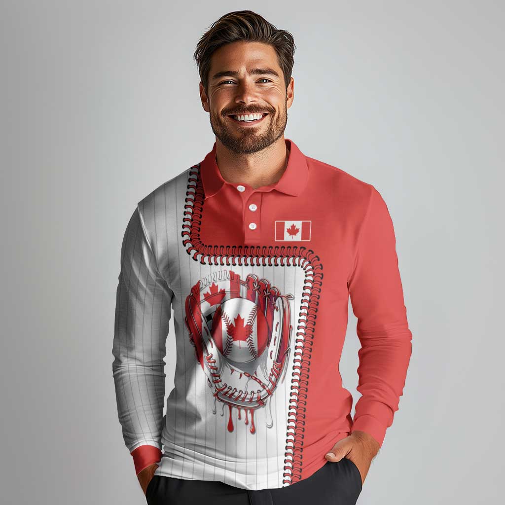 Custom Dripping Baseball Canada Long Sleeve Polo Shirt