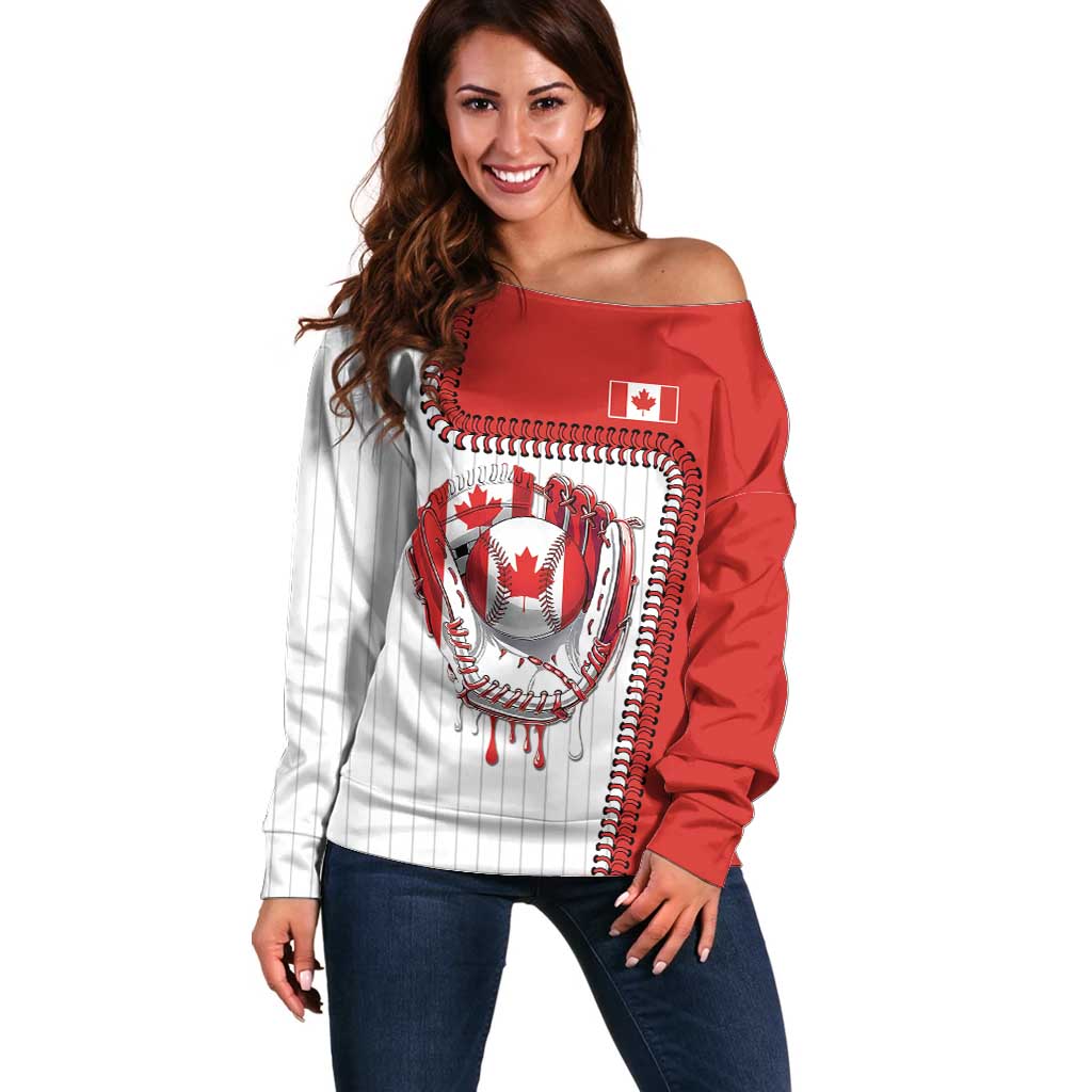 Custom Dripping Baseball Canada Off Shoulder Sweater