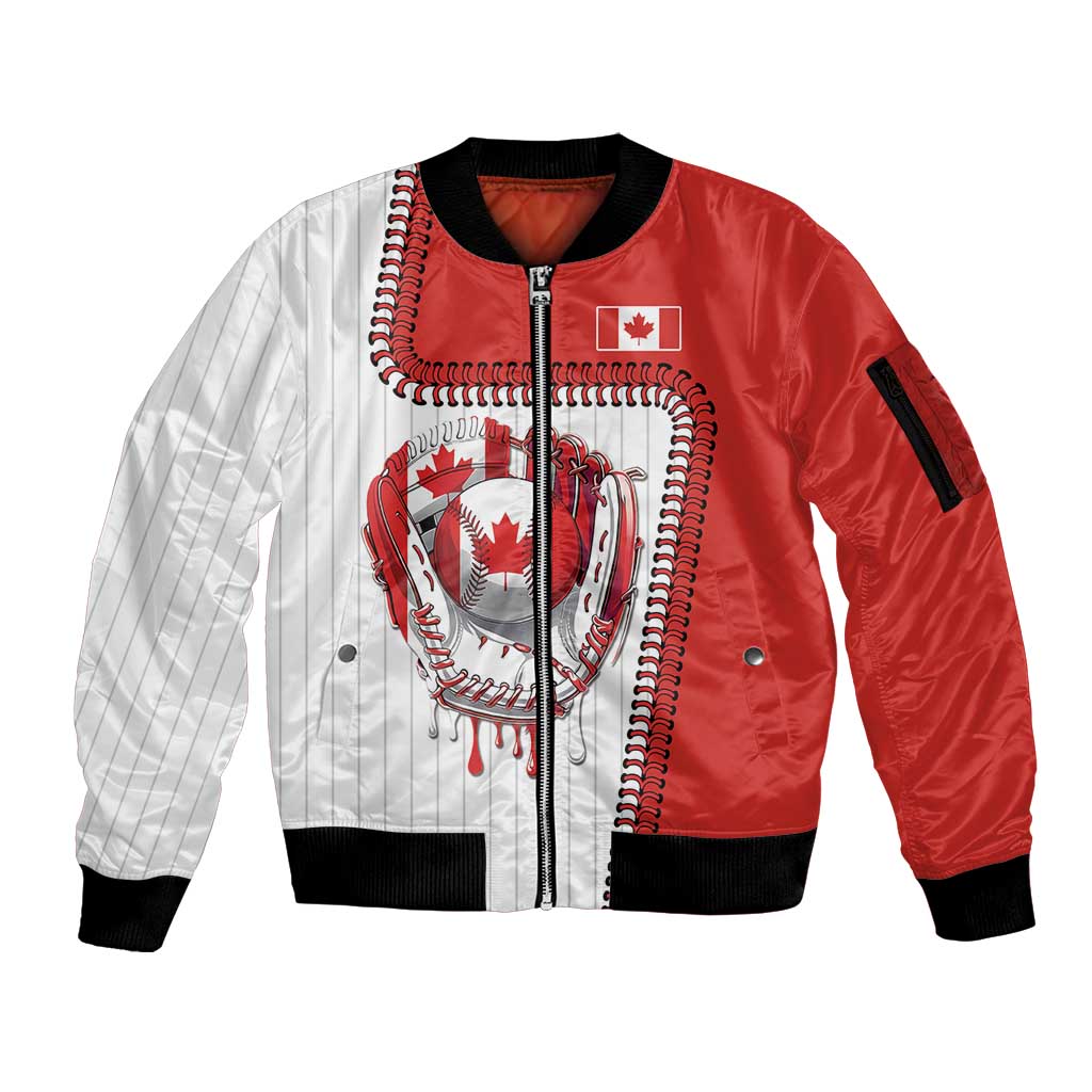 Custom Dripping Baseball Canada Sleeve Zip Bomber Jacket