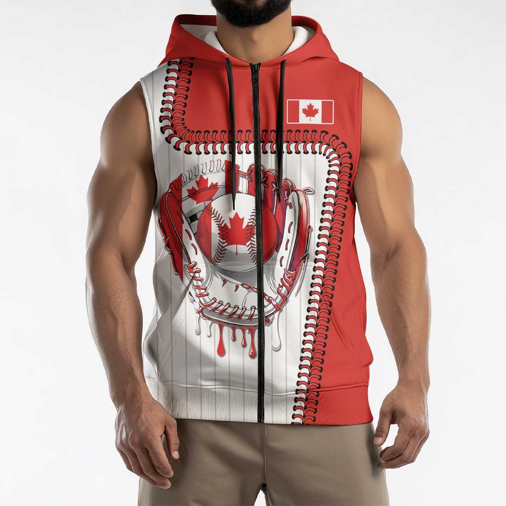Custom Dripping Baseball Canada Sleeveless Zip Hoodie