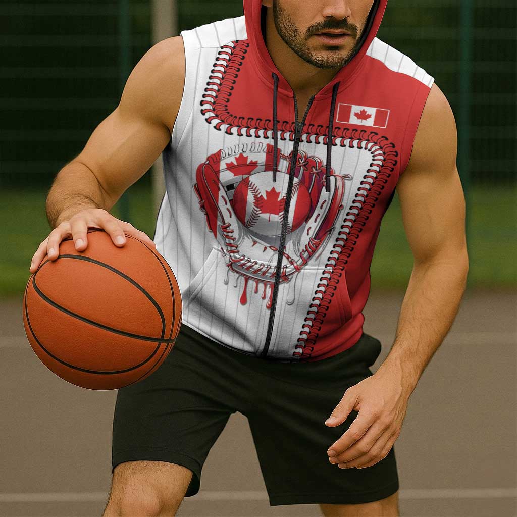 Custom Dripping Baseball Canada Sleeveless Zip Hoodie