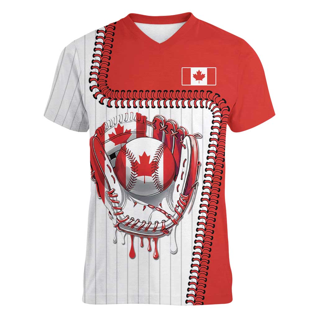 Custom Dripping Baseball Canada Women V-Neck T-Shirt